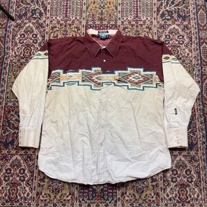 VTG 90s Brooks & Dunn Panhandle Slim Western Southwest Aztec Pearl Snap Shirt XL